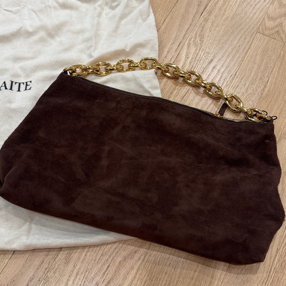 KHAITE Chocolate Suede Bag with Gold Chain - Picture 7 of 9